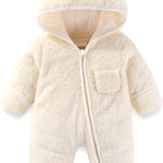 Newborn Baby Bear Outfit With Fold-Over Mittens and Footies Girls Boys Winter Fleece Clothes Hooded Romper Snowsuit