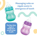 Nuby Wide Neck Non-Drip Bottle - Baby Bottles with Anti-Colic Vari-Flo Valve - (3-Pack) 8 Oz - 0+ Months - Aqua, Pink, Purple