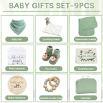 Baby Gift Set Baby Shower Gifts Basket for Newborns New Born Baby Sage Green Gift Basket with Baby Rattle Swaddle Security Blanket for Gender Neutral Baby Girls Boys