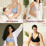 Momcozy Lace Nursing Bra, Wirefree Padded Nursing Bras for Breastfeeding, V Neck Maternity Bra for Pregnancy, Soft Lace Black