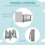 Dream On Me Zazzy Portable Playard with Bassinet in Grey, Packable and Easy Setup Baby Playard, Lightweight and Portable Playard for Baby with Mattress and Travel Bag