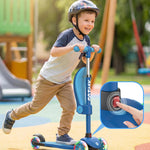 Gotrax KS3 Kids Kick Scooter, LED Lighted Wheels, Adjustable Height Handlebars and Removable Seat, Lean-to-Steer & Widen Anti-Slip Deck, 3 Wheel Scooter for Kids Ages 2-8 and up to 100 Lbs (Blue)