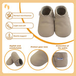 Mejale Baby Boys Infant Shoes Toddler Girls Soft Sole Crawling First Walking Leather Moccasin Prewalker Beige Slippers,0-6 Months, S