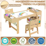 Kids Art Table and Chair Set, Kids Craft Table with Storage, Toddler Activity Play Desk with 2 Chairs, Wood Art Craft Play Desk with Paper Roller for Writing, Drawing, Learning and Reading