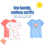 Garanimals Baby & Toddler Girl Ice Cream Tees - Short Sleeve Tees - Kid's Casual Crew Neck - Size 3-6 Months - White, Pink, Blue - 4 Pack