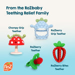 RaZbaby Soft Silicone Infant & Baby 3M+ Teether Toy Massaging Bristles Teething Relief Pacifier - Soothes Sore Gums - Hands-Free & Easy-to-Hold Chompy Teether, BPA Free (RED/Green)