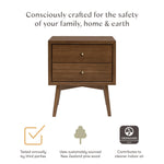 Babyletto Palma 2-Drawer Assembled Nightstand in Natural Walnut, GREENGUARD Gold Certified, Mid-Century Modern Design