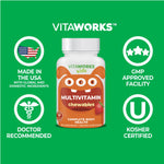 VitaWorks Kids Multivitamin with Iron & Minerals Chewable Tablets - Mixed Fruit Flavor - Vegetarian, GMO-Free, Nut Free - Dietary Supplement - Digestive Support for Children - 120 Chewables",