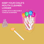 Kids Tongue Scraper or Cleaner Set – BPA-Free Plastic Dental Scrapers Helps Freshen Bad Breath, Remove Gunk – Multicolored with Easy-to-Grasp Handles and Brush Covers by 55Dental, Ages 2+ (Pink)