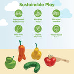 PlanToys® Wonky Fruit & Vegetables Wooden Playset Includes 5 Sliceable Fruits & Veggies | Pretend Cutting Food Toy with Wooden Knife | Montessori Toy for Toddlers
