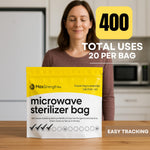 Max Strength Pro Microwave Steam Sterilizer Bags 20pc for Baby Bottles, Soothers, Teethers, Breast Pump Parts, Training Cups, Accessories, Reusable Large Bags, 20 Uses Per Bag, Easy Tracking System