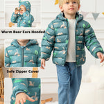 JunNeng Toddler Winter Coat Baby Puffer Jacket, Boy Hooded Dinosaur Coat, Beige Giraffe 12-18 Months