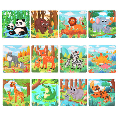 GRINNNIE Jigsaw Puzzle for Toddlers 3 4 5 Years Old, Montessori 12 PCS Wooedn Forest Animal Puzzles, Portable Size Puzzle Preschool Learning Toys for Travel or Car, Birthday Gift for Boys and Girls