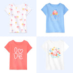 Garanimals Baby & Toddler Girl Ice Cream Tees - Short Sleeve Tees - Kid's Casual Crew Neck - Size 3-6 Months - White, Pink, Blue - 4 Pack