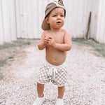 Lukivech Infant Toddler Baby Boy Casual Checkerboard Plaid Cotton Elastic Waist Jogger Shorts Summer Clothes (Yellow, 6-12 Months)