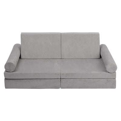 Betterhood Modular Kids Play Couch, Kids Couch Building Fort for Playroom, Children Convertible Foam Cushion for Boys and Girls (Round Armrest, Grey)
