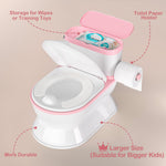CheerTry 2-in-1 Toddler Potty Training Toilet - Larger Potty Chair & Detachable Training Seat for Boys & Girls Ages 1-3 with Flushing Sound, Wipes Storage, Toilet Paper Holder - Pink