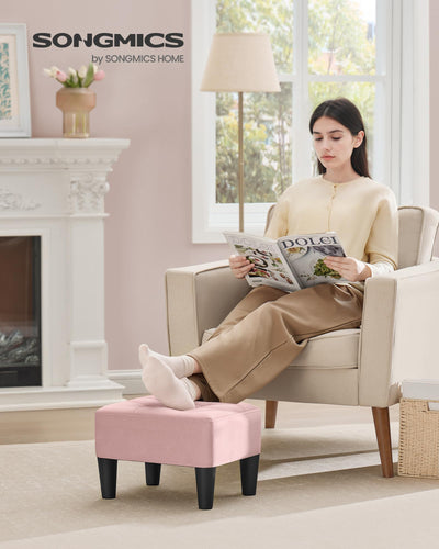 SONGMICS Foot Stool with Legs, Small Footstool Ottoman, Velvet Seat with Thick Cushion, for Living Room, Bedroom, Entryway, 330 lb Weight Capacity, Jelly Pink ULOM501R01