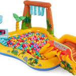 Intex Inflatable Dinosaur Play Center Outdoor Playhouse Inflatable Water Park with Kid Pool Slide, Water Sprayer, Waterfall, and 6 Balls, Multicolor