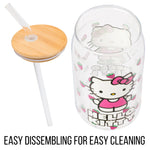 Silver Buffalo Sanrio Hello Kitty Strawberry Glass Jar Tumbler with Bamboo Lid and Glass Straw, 16 Ounces