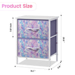 Stero Nightstand, Kids Dresser with 2 Drawers, Steel Frame Bedside Furniture, Wood Top Fabric Night Stand, Colorful End Table for Home, Bedroom, Office, Tie-dye Purple