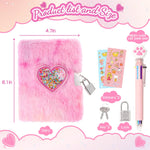PrinBarBee MINI Heart Diary for Girls with Lock and Keys, 4.7x6.1in Cute Plush Diary Secret Diary, Writing Journal Lined Pages Notebook Sequined Design Birthday Gift Set for Kids ages 6-8