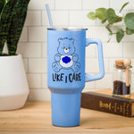 Silver Buffalo Care Bears Grumpy Bear Like I Care Stainless Steel Tumbler with Handle and Straw, Fits in Standard Cup Holder, 40 Ounces