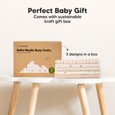 5-Pack Muslin Burp Cloths Baby Boy, Girl - Very Absorbent Baby Burp Cloth Rags, 8-Layers Viscose Derived from Bamboo Cotton Muslin Towel, Super Soft Spit Up Rags, No Shrink Washcloths (Prism)