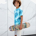 PATPAT Boys Tie Dye T-Shirts Size 8-9 Years Turquoise Short Sleeve Crewneck Neon Shirt Kids Casual Hippies Clothes