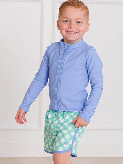 RUGGEDBUTTS Boys UPF50+ Sun Protection Dolphin Hem Swim Trunks - Tee Time, 2T