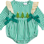 Baby Girl Christmas Outfit Velvet Bow Smocked Bubble Romper Ruffle Onesie Bodysuit Infant Fall Winter Clothes