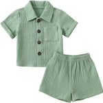 Baby Boys Clothes Set Toddler Infant Boys Button-down Shirt Tops + Cotton Gauze Shorts Summer Outfit 2PCS with Pockets