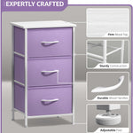 Sorbus Nightstand with 3 Drawers - Bedside Furniture & Accent End Table Chest for Home, Bedroom Accessories, Office, College Dorm, Steel Frame, Wood Top, Pastel Fabric Bins (Purple)