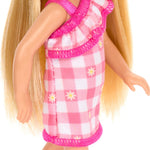 Barbie Chelsea Doll, Small Doll Wearing Removable Checked Dress & Pink Shoes with Blonde Hair & Blue Eyes