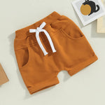 Thilsidee 3 Pack Toddler Baby Boy Girl Solid Color Shorts Elastic Waist Casual Short Trousers Spring Summer Fall Short Pants (A-Blue Brown Grey, 0-6 Months)