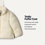 Amazon Essentials x Sofia Grainge Unisex Babies' Teddy Puffer Jacket, Winter Coat, Fleece Lined, Ivory, 18 Months