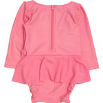 RuffleButts Baby Girls UPF50+ Princess Dress-Up Long Sleeve One Piece Swimsuit - Royal Pink Princess, 12-18 Months