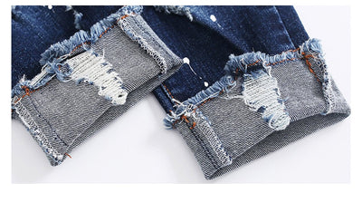 KIDSCOOL SPACE Baby Girl Boy Jeans,Little Kid Elastic Waist Ripped Denim Pants,Blue,6-12 Months