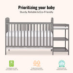Dream On Me Anna 3-in-1 Convertible Full-Size Baby Crib & Changer with Storage in Steel Grey, GreenGuard Gold & JPMA, Pinewood, Converts to Day & Toddler Bed, 3 Mattress Heights, 1″ Changing Pad