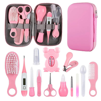 Baby Grooming Kit, Infant Safety Care Set with Hair Brush Comb Nail Clipper Nasal Aspirator,Baby Essentials Kit for Newborn Girls Boys (Pink Baby Grooming kit)