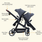 GarveeLife Double Stroller for Infants and Toddlers, Foldable Tandem Stroller, Reversible Pushchair Bassinet Pram with Large Storage Basket, Adjustable Backrest & Canopy, Dark Grey