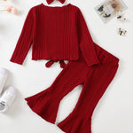 Kucnuzki 3T 4T Girl Clothes Toddler Girl Outfit Long Sleeve Plain T Shirts Tops Bell Bottoms Red Pants Little Girl Outfit Fall Winter Clothes
