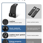 VETERBONE Car Hooks for Headrest, 2Pcs Seat Back Storage Hook Luxurious Leather 100% Metal Multifunctional Car Hanger & Holder for Heatrest, Seat, Bag, Purse (Black)