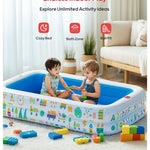 QPAU Kiddie Pool – 65" x 39" Inflatable Pool for Kids & Toddlers, Ball Pit & Baby Pool with Soft Floor, Educational Alphabet & Number, Durable Outdoor Play Toys for Backyard & Indoor Fun (Blue)