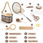 Wooden Bug Catcher Kit for Kids, Outdoor Explorer Nature Discovery Set with Butterfly Net, Bug Habitat & Magnifying Glass, Backyard Camping Outdoor Toys, Ages 3–12, Also Suitable for Toddlers