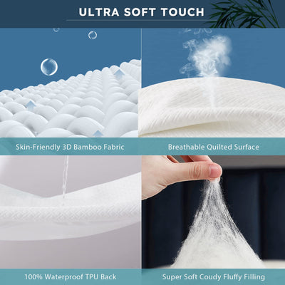 Cozymaker Queen Size 100% Waterproof Mattress Protector, Cooling Mattress Cover Fitted 8-21" Deep Pocket, 3D Air Fabric Soft Breathable Bed Mattress Pad Cover Noiseless Washable
