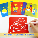 YETOOME 24 Pieces Stencils for Kids, 5.9 x 5.5 Inches Chalk Drawing Stencils, Large Washable Vehicles Themed Primary Shape Template for Kids Toddlers Preschooler
