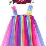 BGFKS Layered Tulle Tutu Dress for Toddler Girls,Baby Girl Rainbow Tutu Princess Skirt Set with Flower Headband.