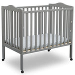 Delta Children Folding Portable Mini Baby Crib with 1.5-inch Mattress - Greenguard Gold Certified, Grey