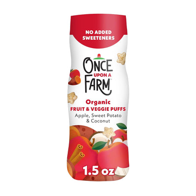 Once Upon A Farm Organic Fruit & Veggie Puffs packaging on a white background